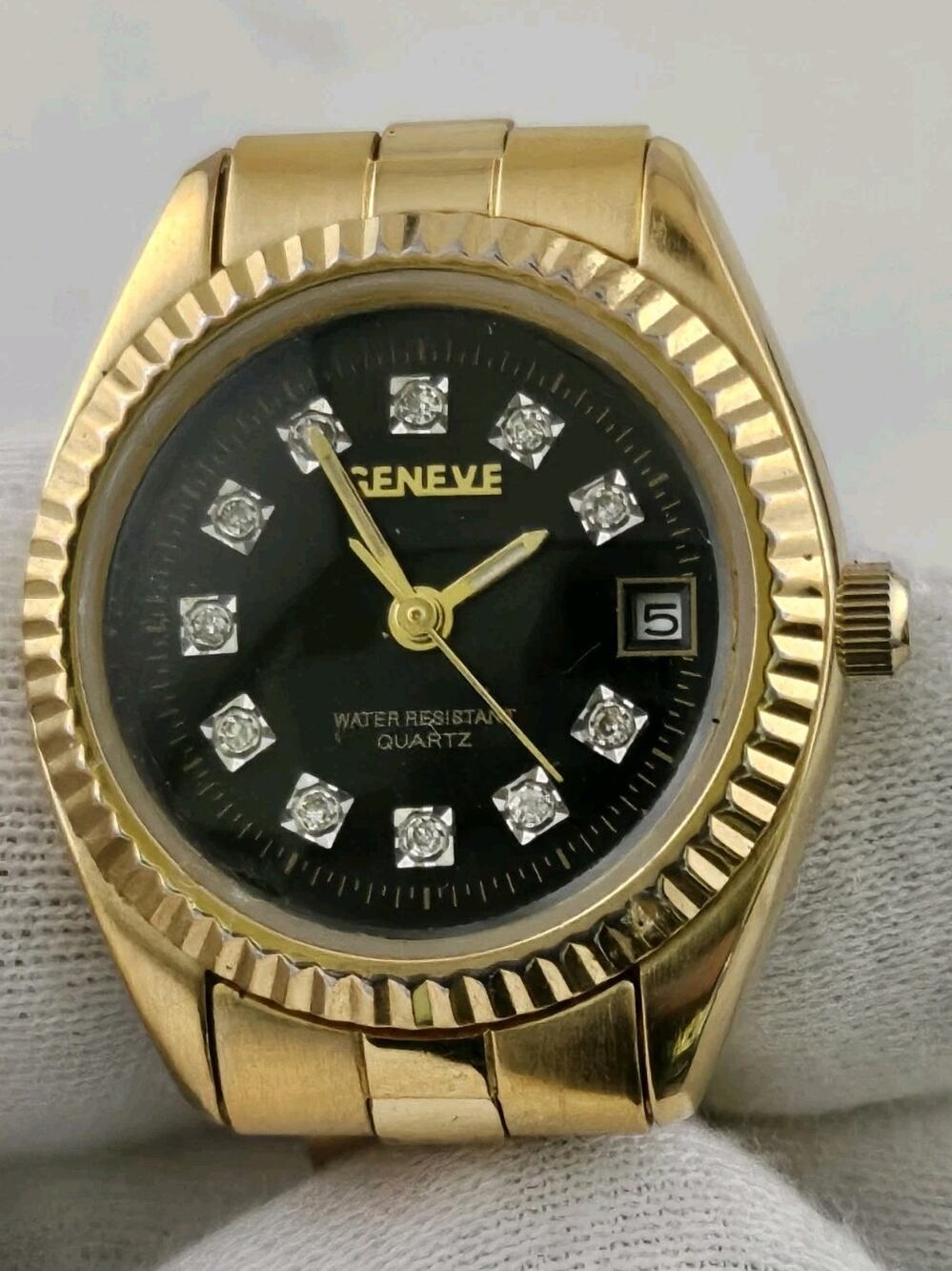 Ladies GENEVE Watch Presidential Bezel Date New Battery Crystal Dial Runs Nice!